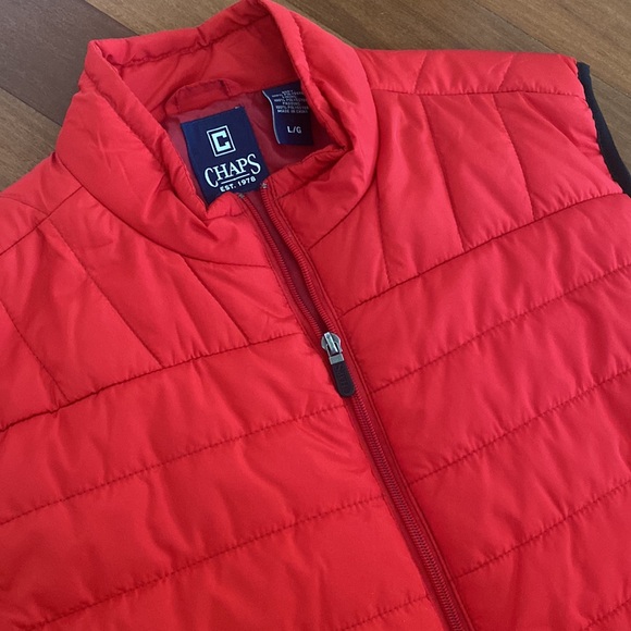 Chaps Mens Ralph Lauren Red Black Zip Front Puffer Lightweight Vest Pockets Sz L - Picture 10 of 12